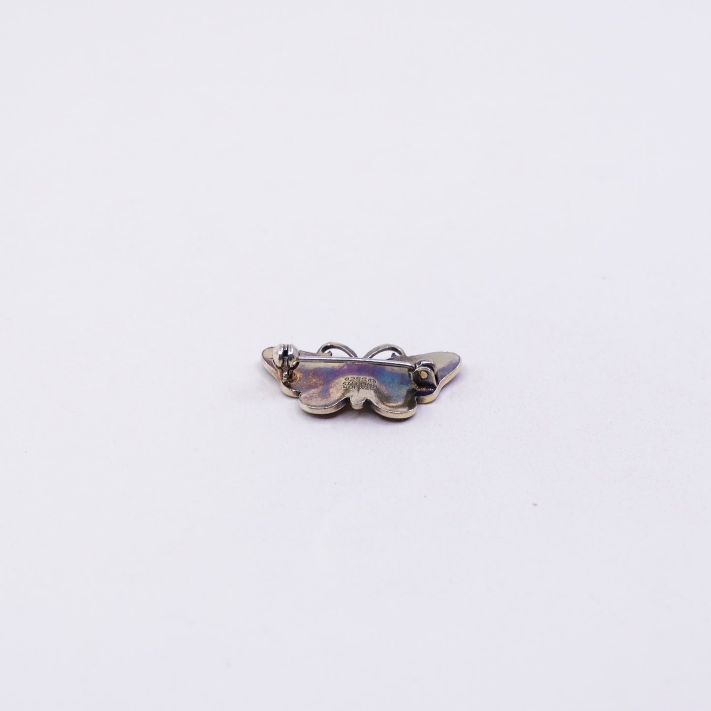 vintage Norway Sterling silver handmade brooch, 925 butterfly pin w/ red enamel