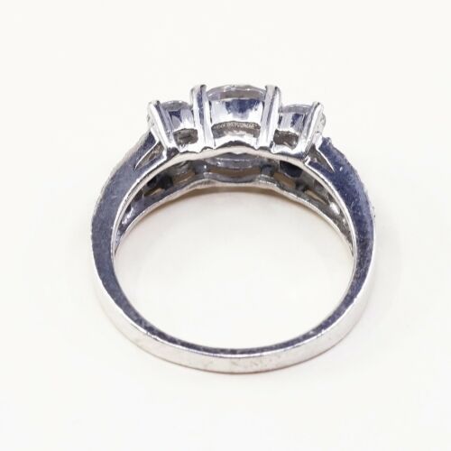 Sz 9, vintage Sterling Ring, 925 Silver Engagement Ring W/ cluster Crystal