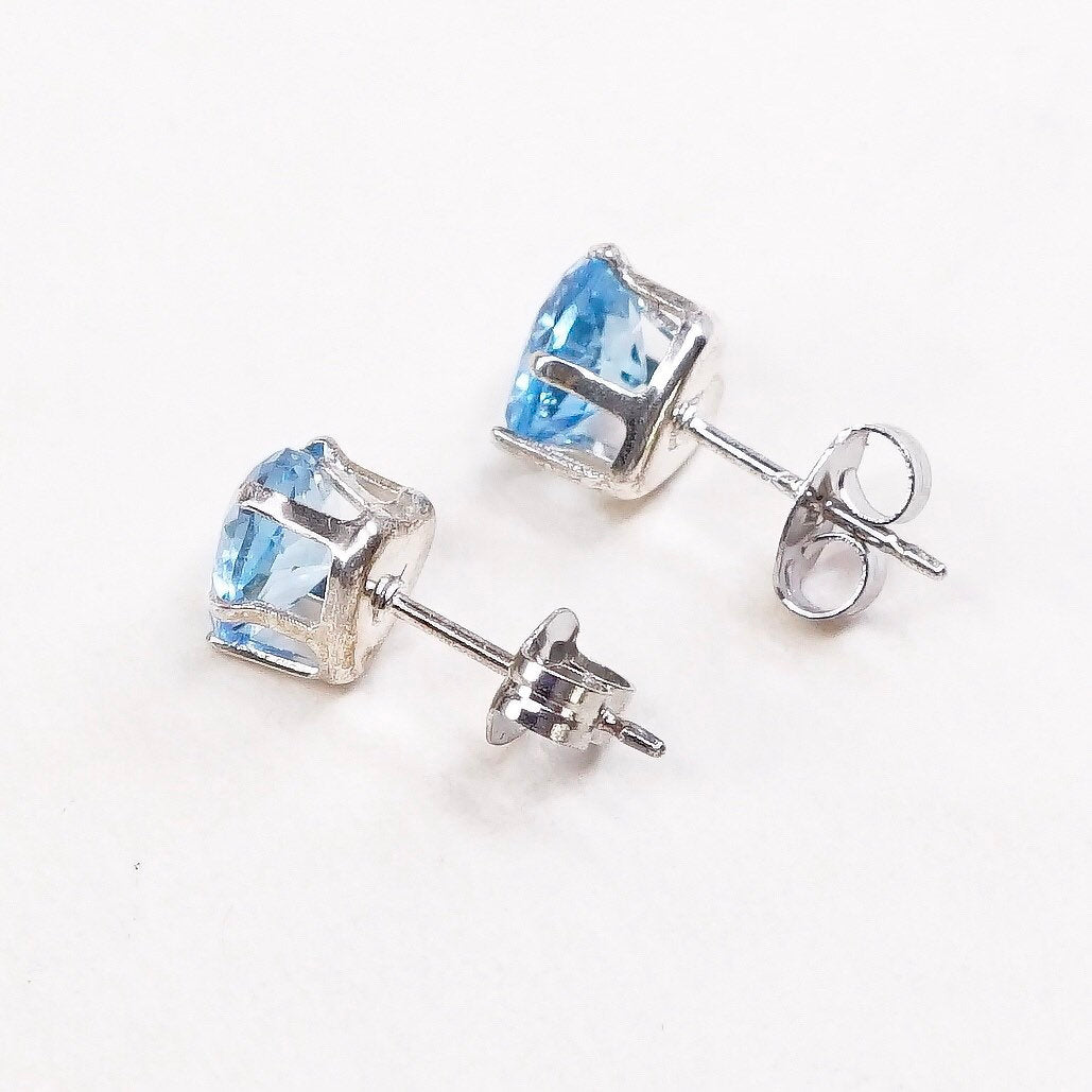 Sterling silver earrings 925 silver w/ heart shaped blue crystal studs