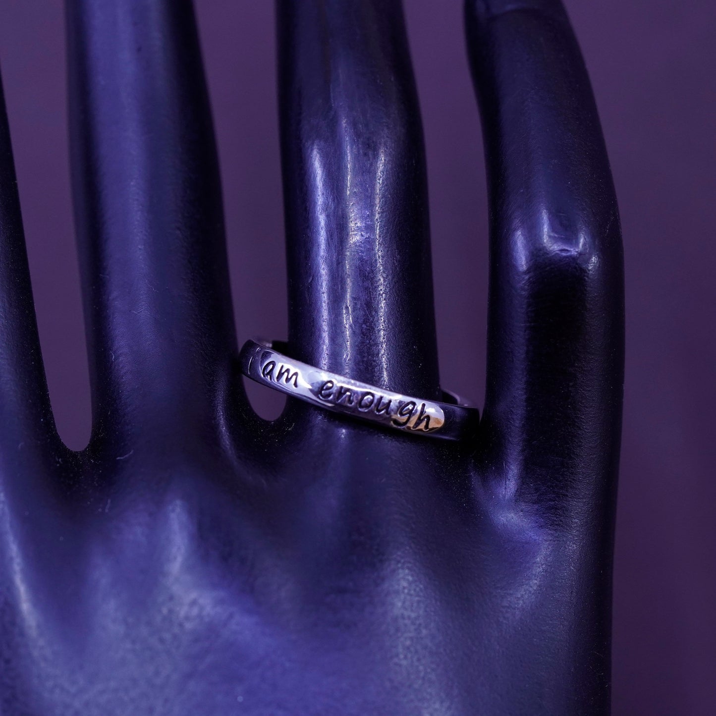 Size 11.25, Sterling silver inspirational ring, 925 quote band “i am enough.”