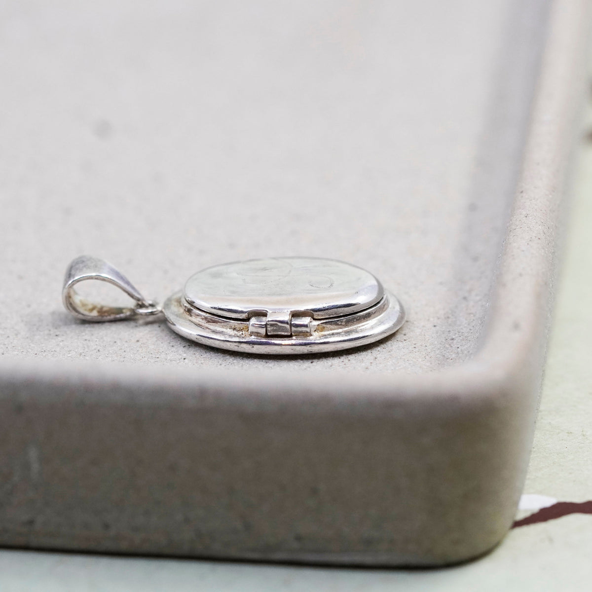 Vintage Sterling silver oval pendant, 925 handmade photo locket charm “N”