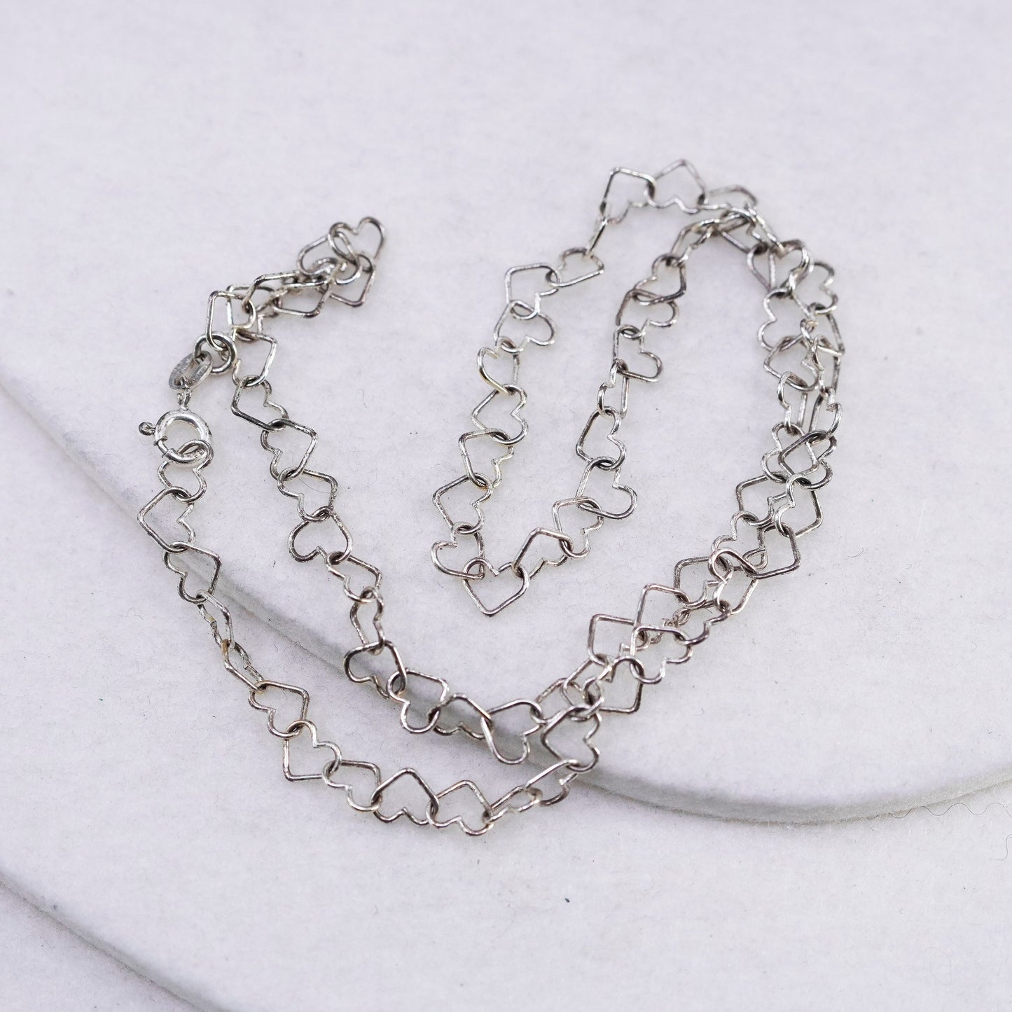 16” 7mm, vintage Italy Sterling 925 silver heart link chain necklace