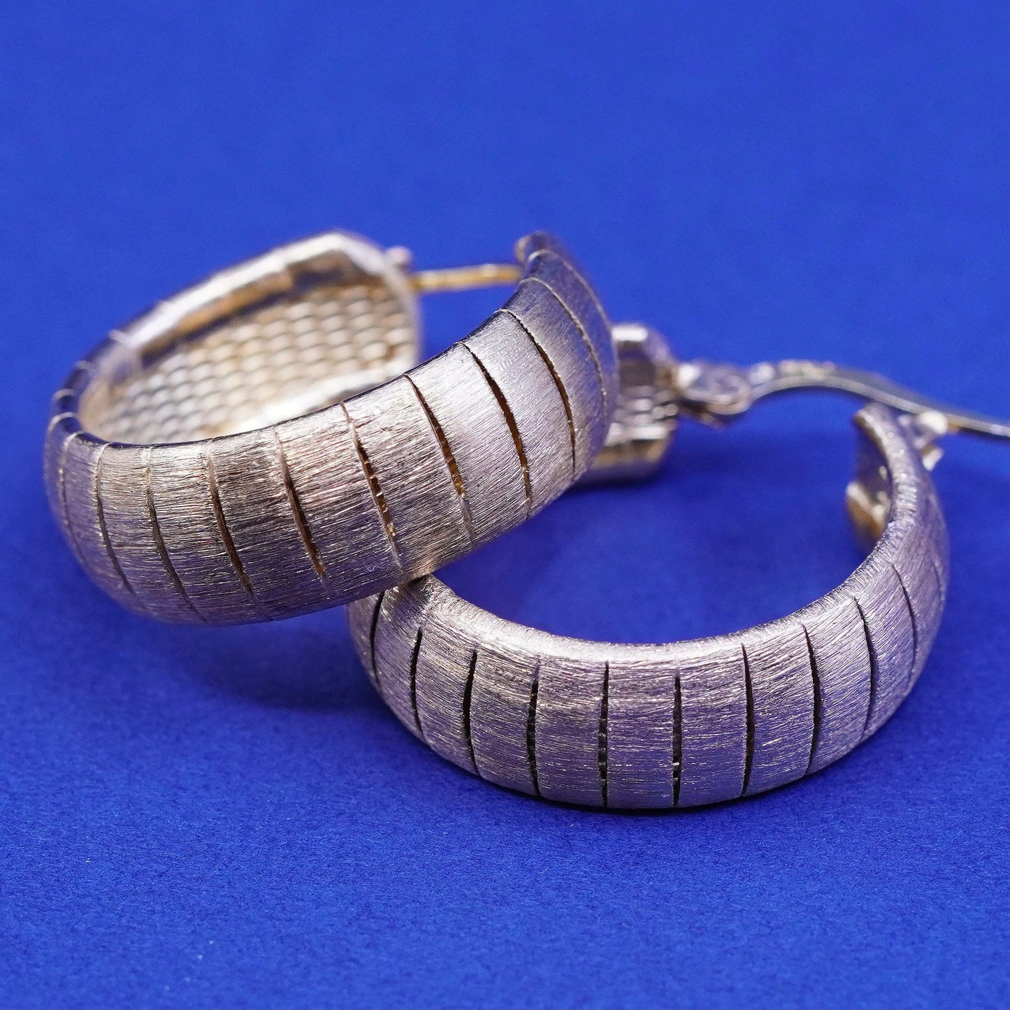 1” Italy matte vermeil gold Sterling 925 silver hoop glittering earrings huggie