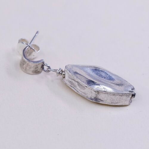 Vtg Modern Sterling Silver Handmade Earrings, 925 Nugget Dangles, Silver Tested