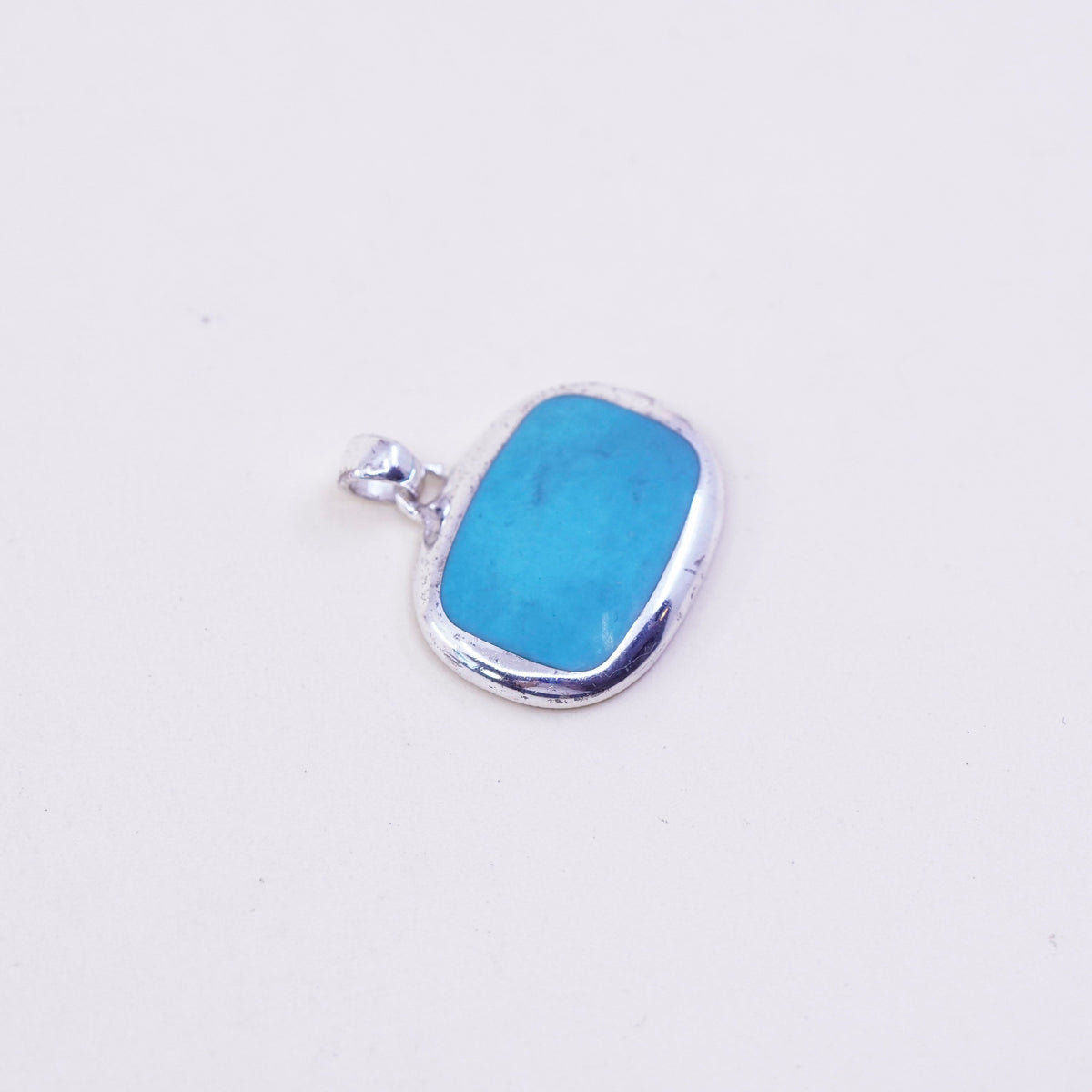 Vintage sterling 925 silver handmade pendant with square turquoise