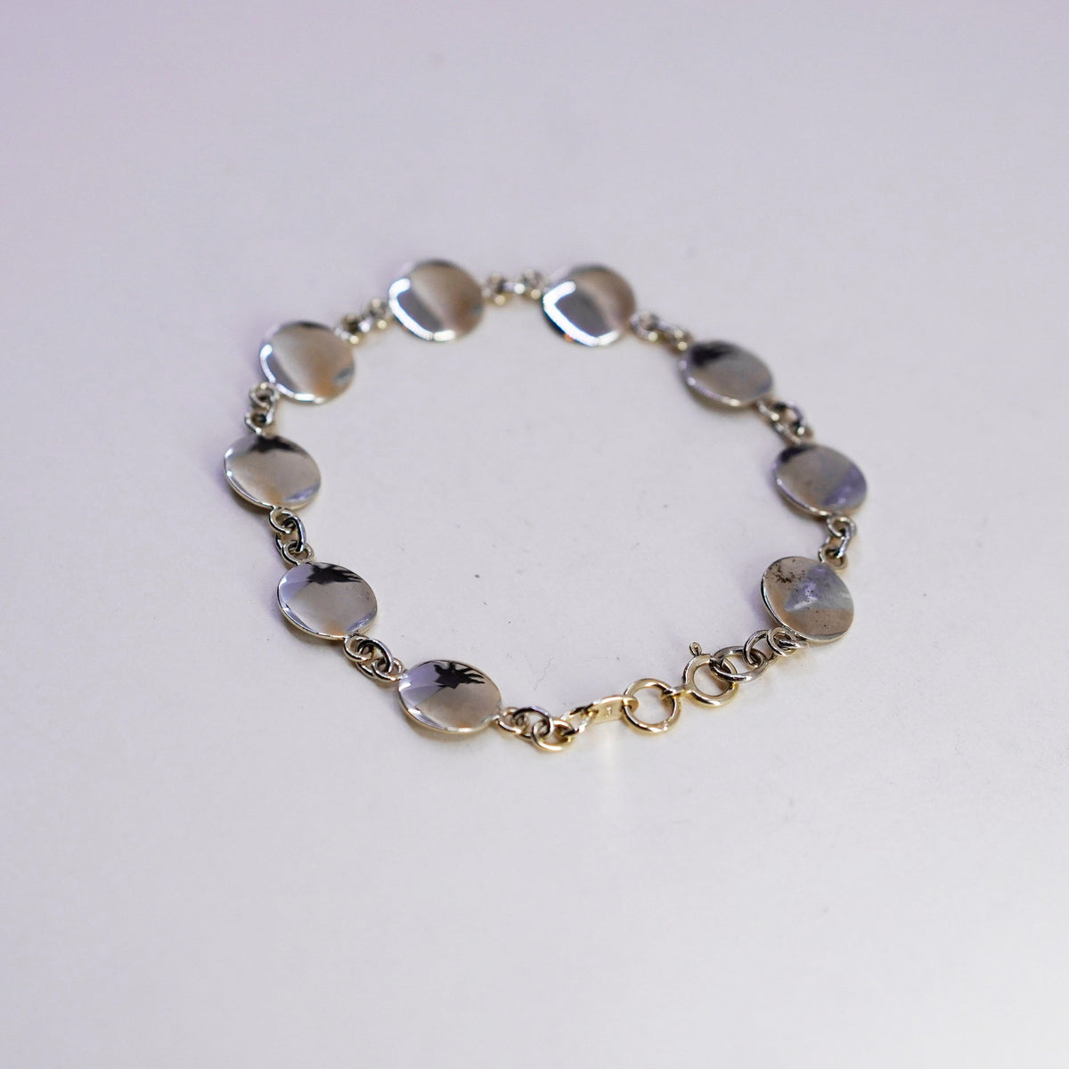 8”, Vintage vermeil gold over sterling 925 silver charm bracelet w/ circle disc