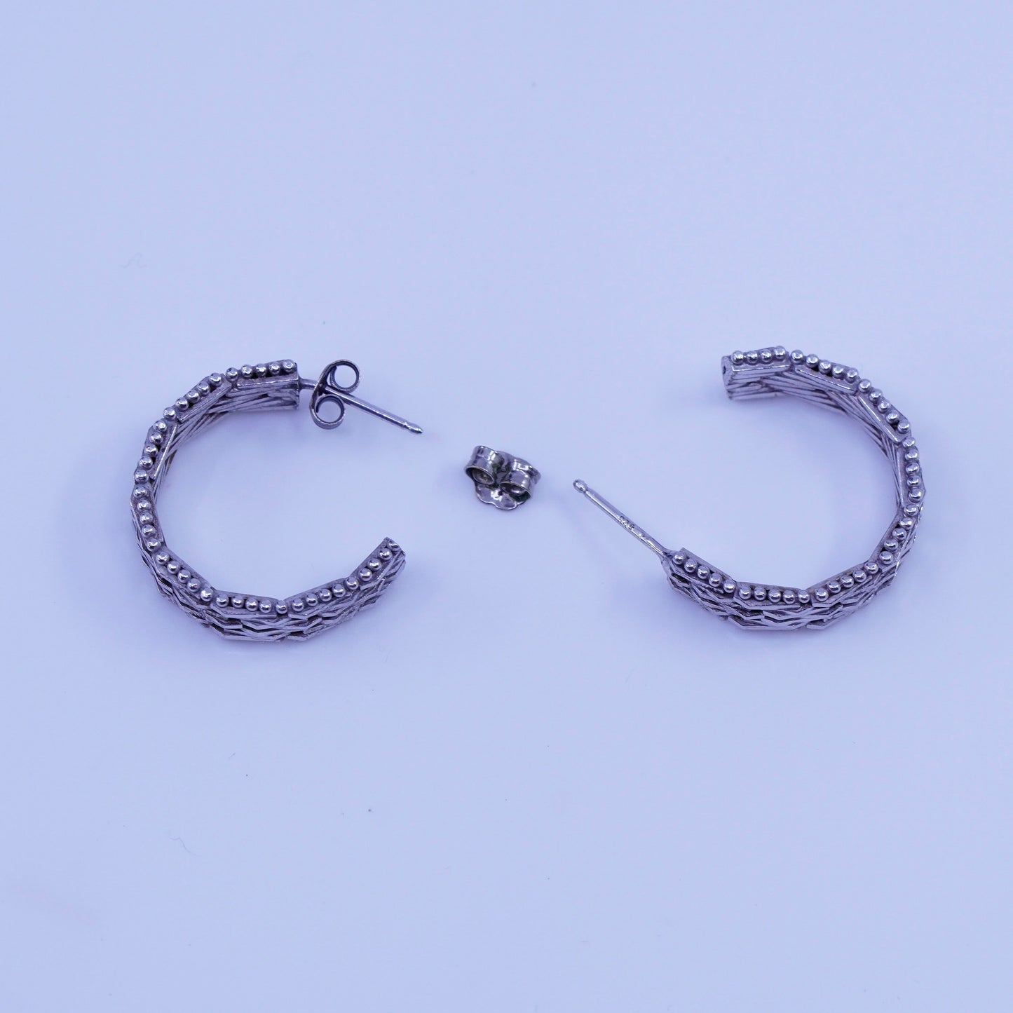 0.75”, vintage Sterling silver handmade earrings, 925 Riccio textured hoops