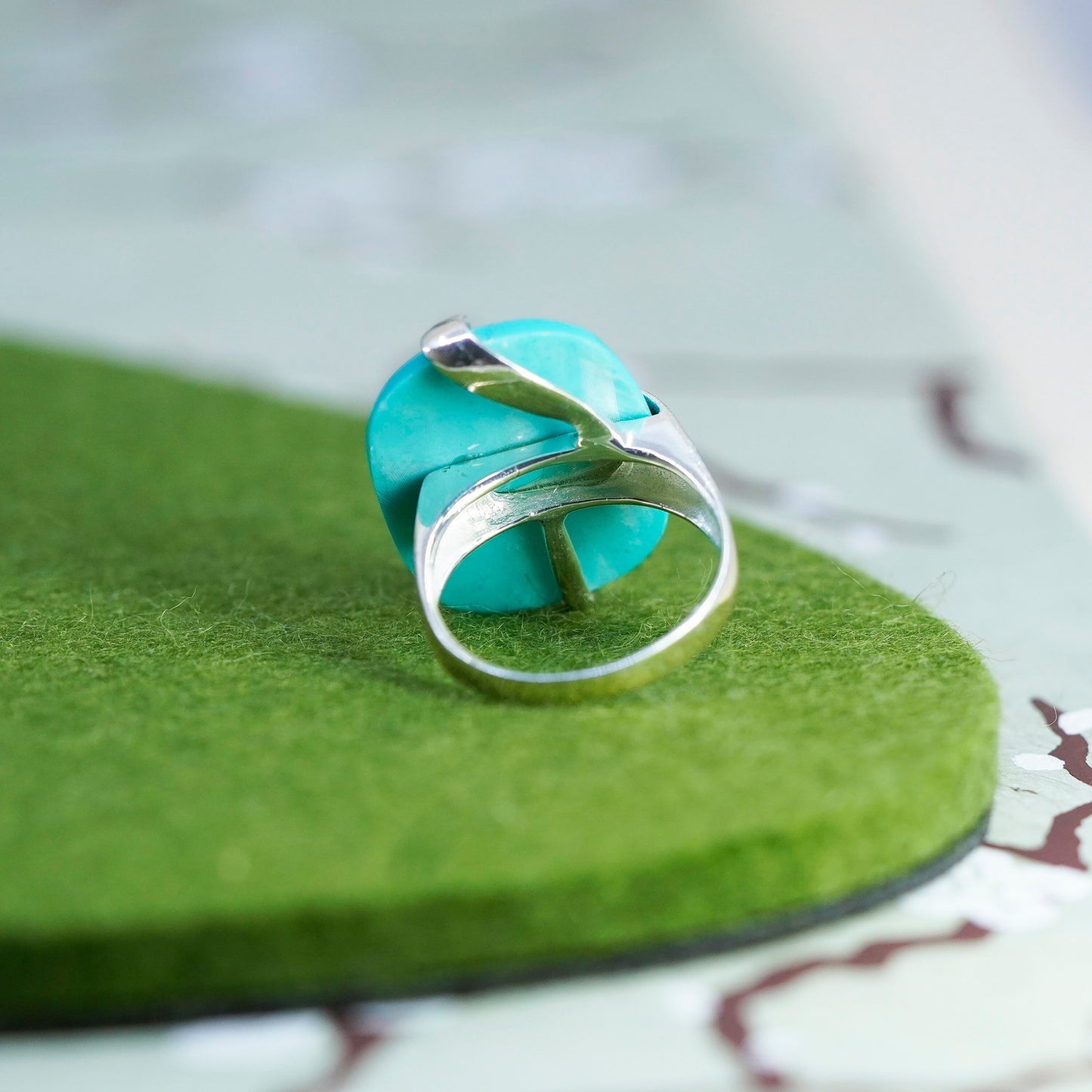 Size 8.5, vintage Sterling silver handmade ring, modern 925 band with turquoise