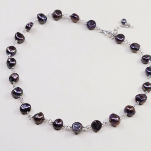 16+2”, Vtg Sterling silver handmade necklace, 925 Silver Chain W/ Pearl Beads