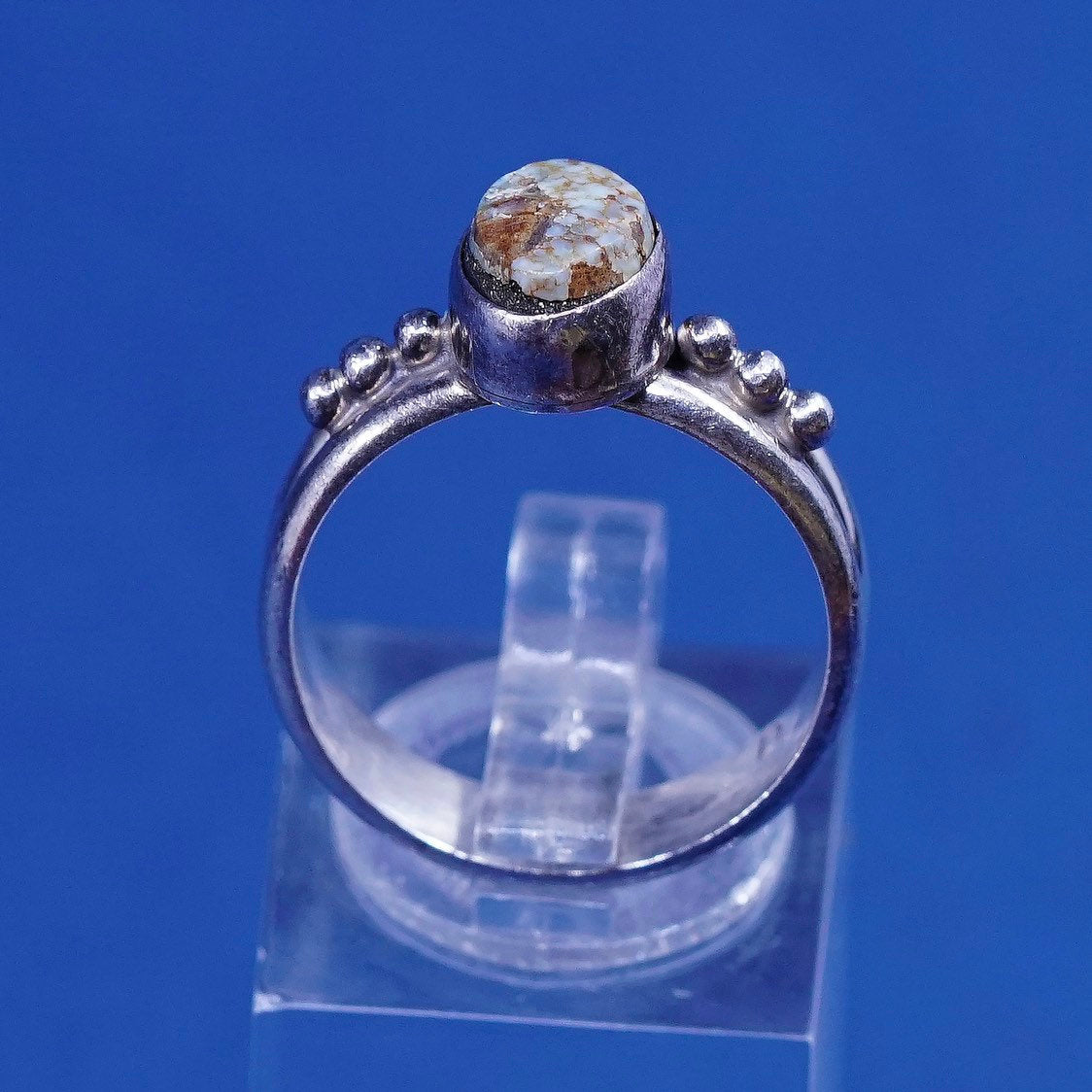 Size 7.25, vtg John Delvin Sterling silver handmade ring, 925 w/ turquoise