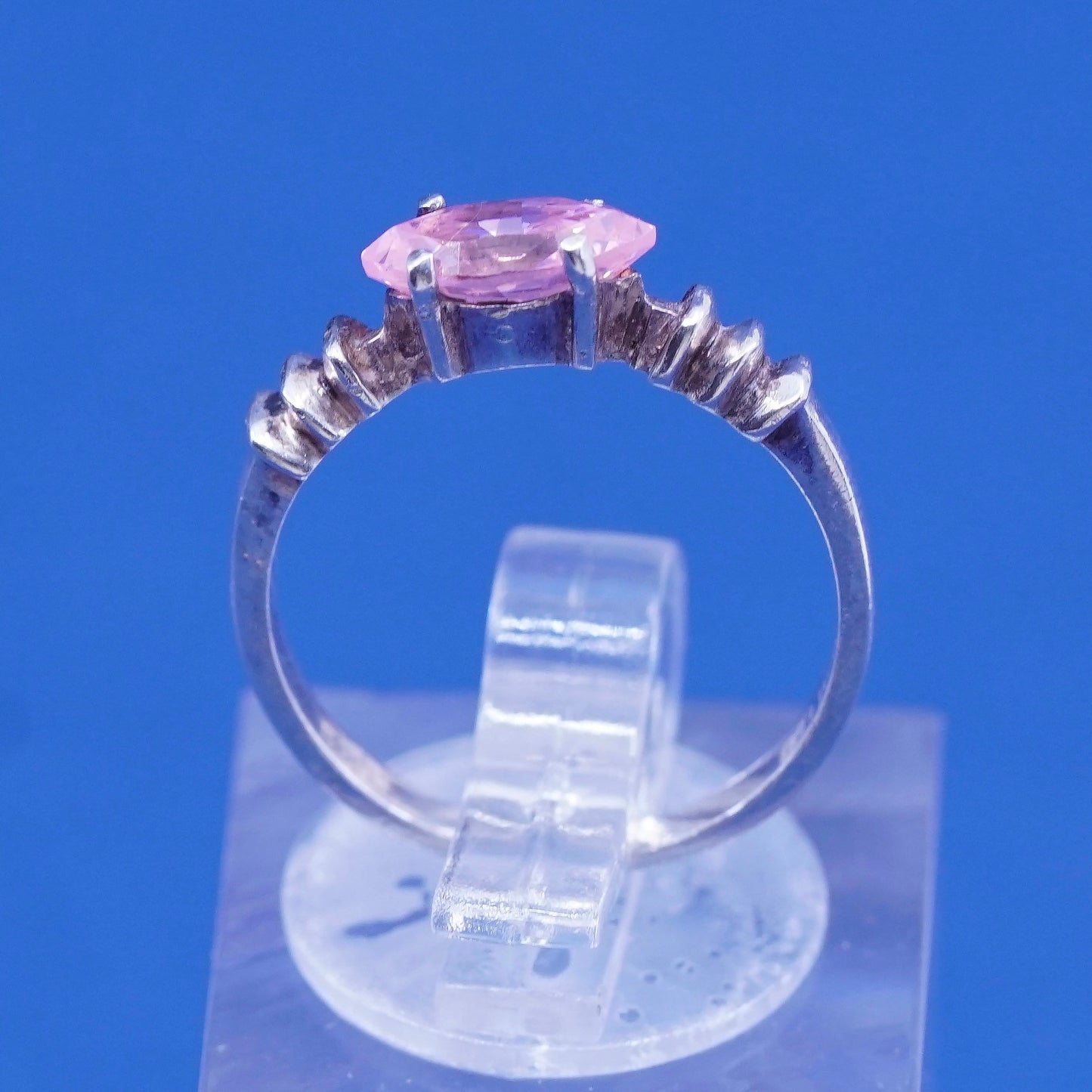 Size 5.25, vintage Sterling 925 silver handmade ring with pink crystal