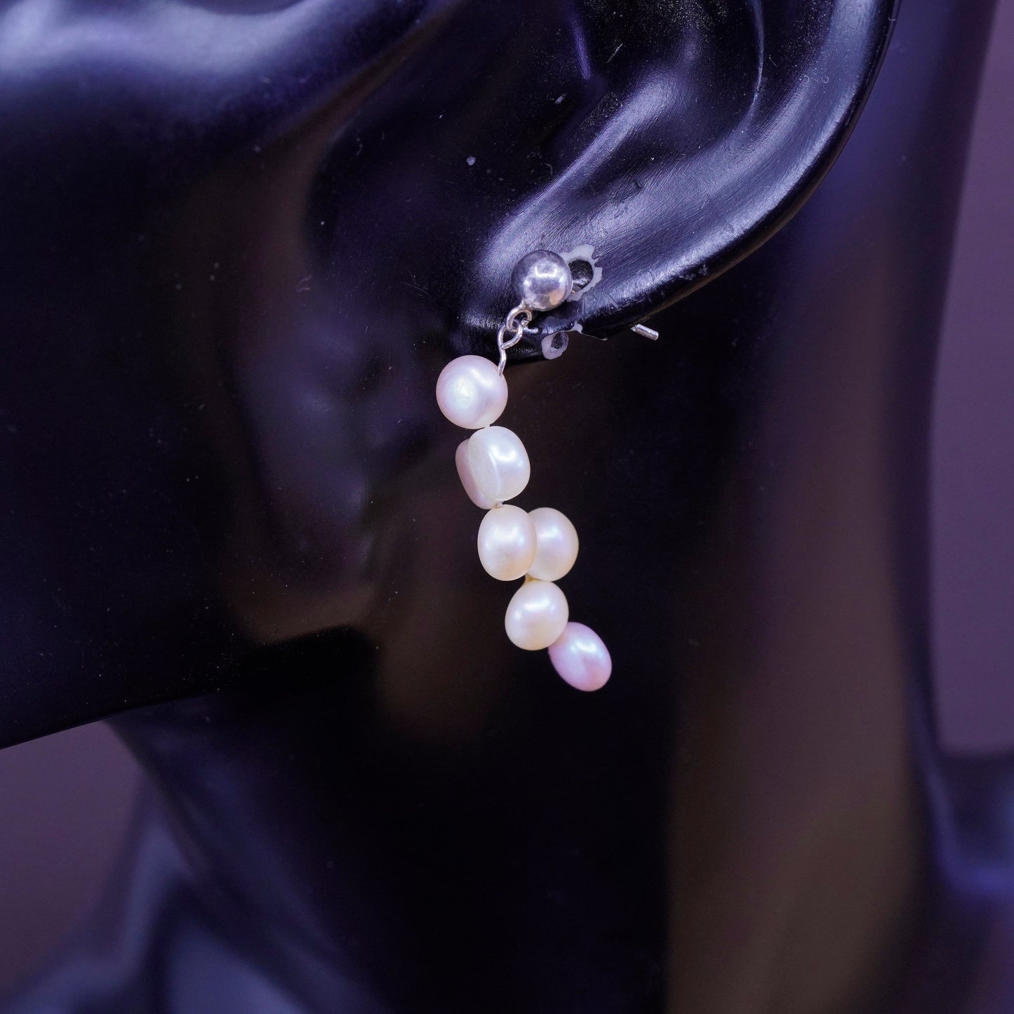 Sterling silver handmade earrings, 925 studs with pearl drops