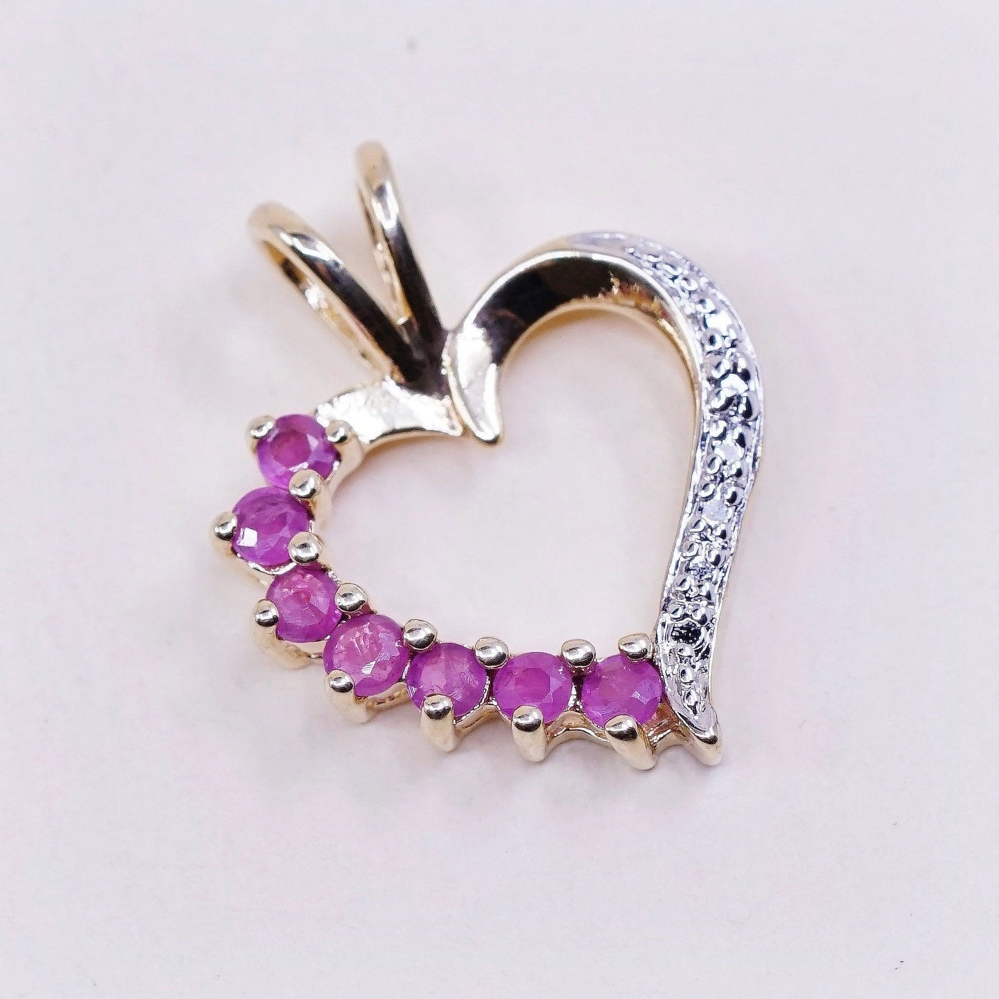 Vermeil Gold over sterling silver pendant, 925 heart with ruby and diamond