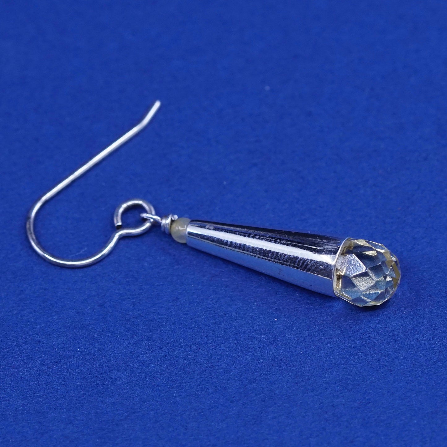 Vintage sterling 925 silver handmade teardrop earrings with citrine beads