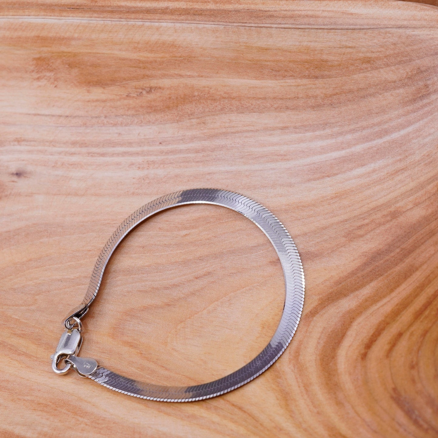 7.25”, vermeil gold Sterling silver handmade bracelet, 925 herringbone chain