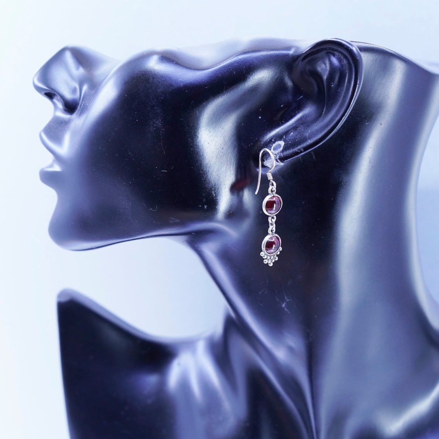 Vintage Sterling 925 silver handmade earrings with garnet and beads