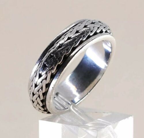 Size 12.5, Vtg Sterling Silver handmade Spinner Ring. 925 band w/ cable Textured