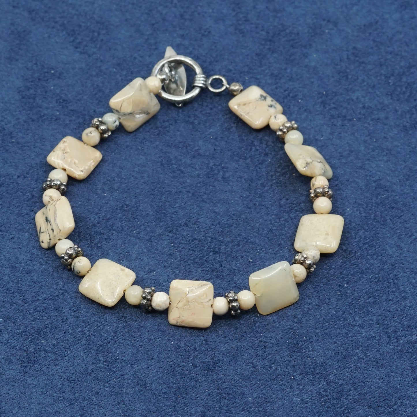 7", Sterling silver handmade heads bracelet, 925 w/ jasper beads