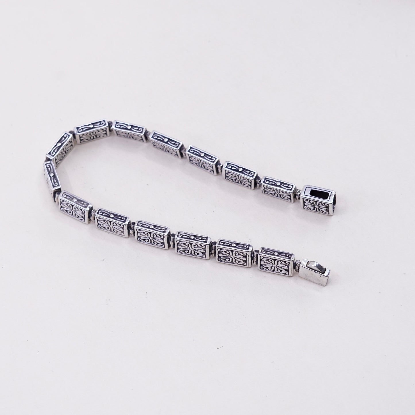 7”, vintage Sterling 925 Silver chain, tennis Bracelet with swirl flower