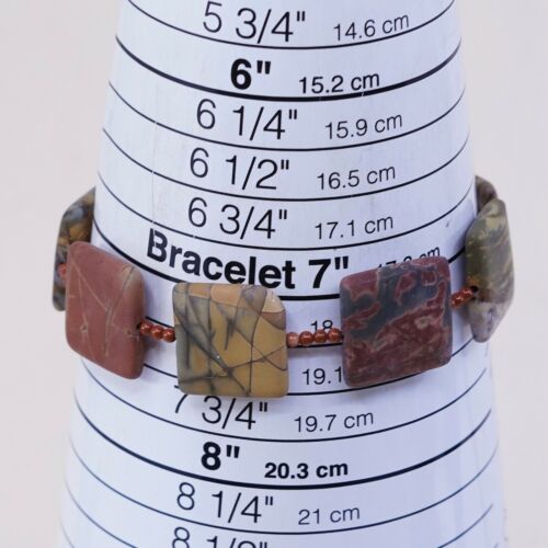7.25”, Vintage Sterling Silver Handmade Bracelet, 925 Silver Toggle W/ Jasper