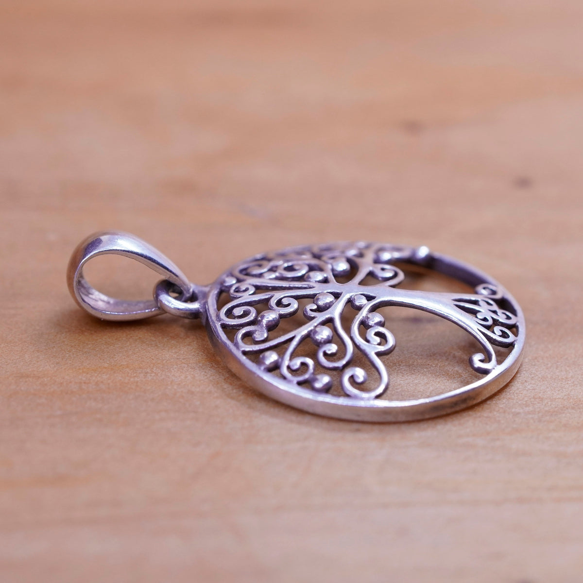 Vintage Sterling silver handmade pendant, filigree 925 tree pendant