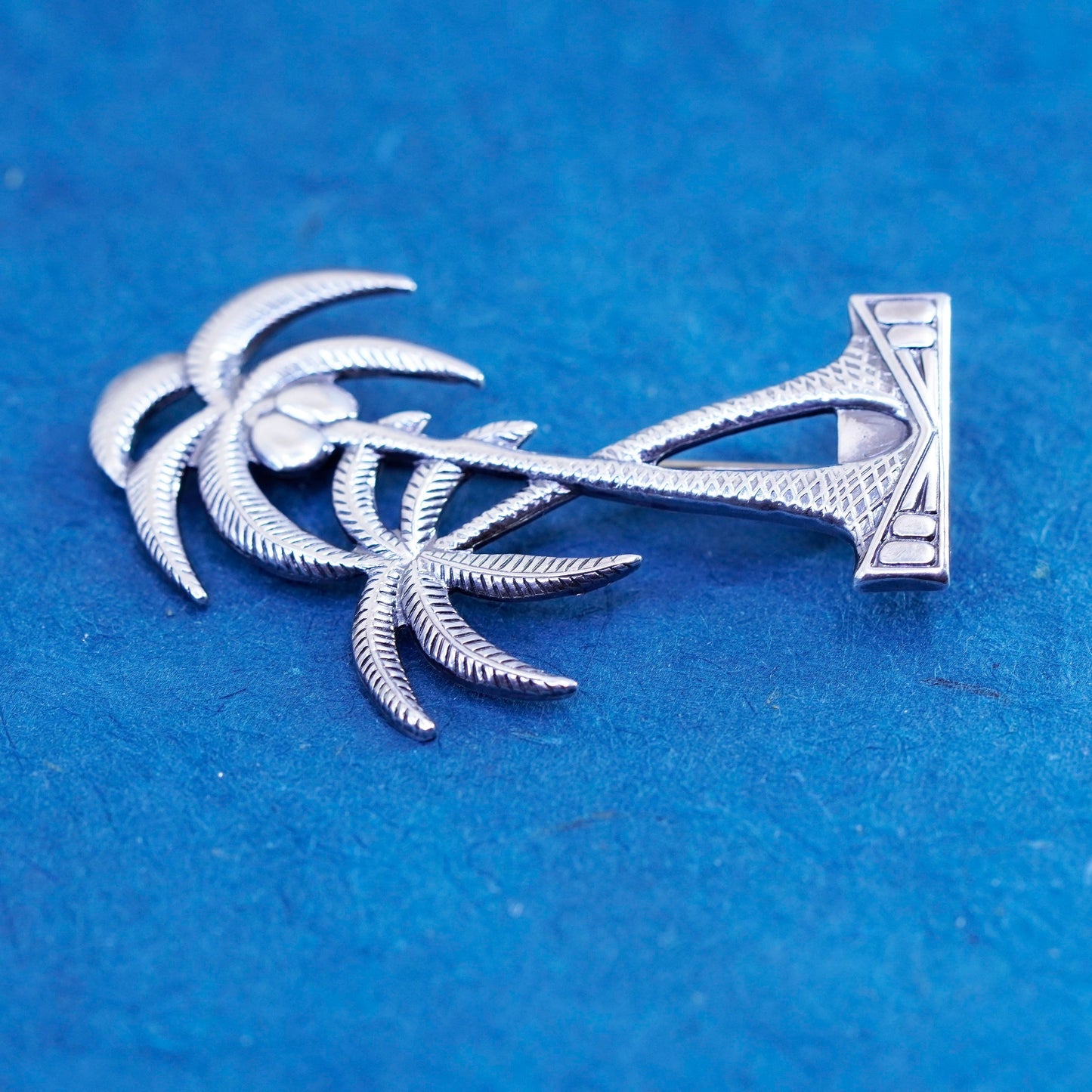Vintage sterling silver handmade brooch, 925 coconut trees pin