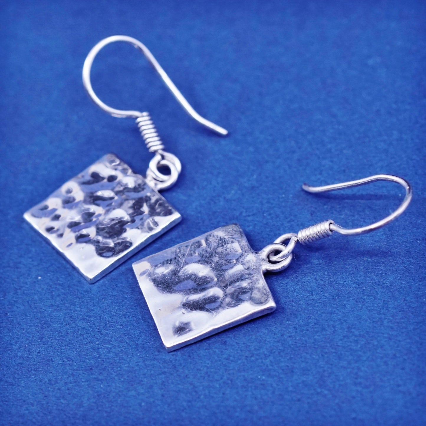 Vintage Sterling Silver handmade Earrings. 925 hammered tag dangles