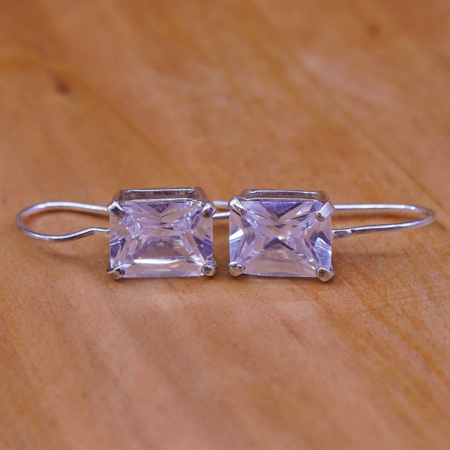 Vintage Sterling silver handmade earrings, 925 with rectangular cut CZ