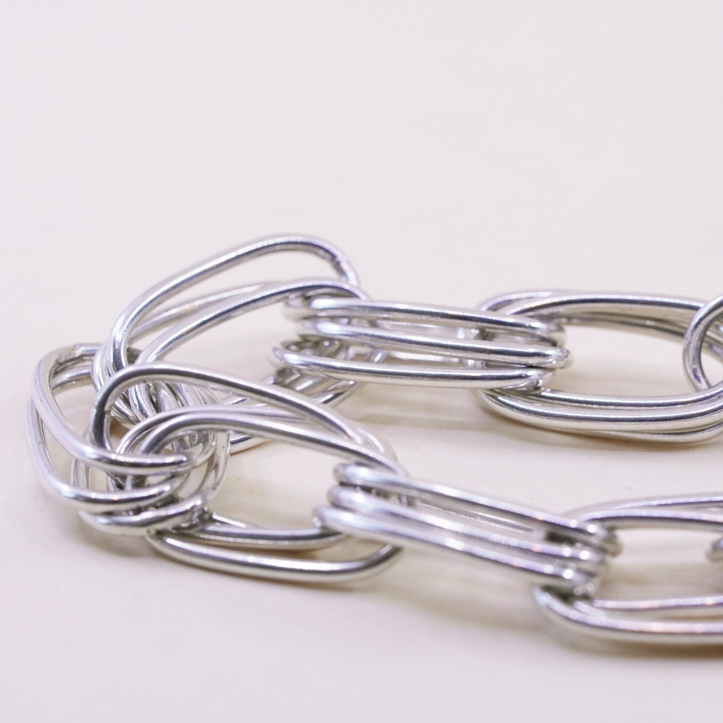 7”, 14mm, Vintage sterling silver bracelet, multi strands oval link chain