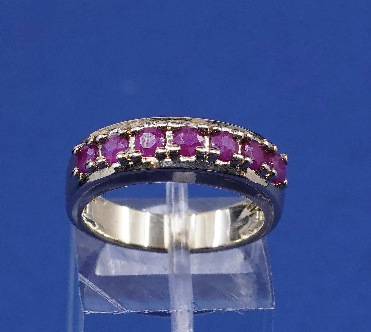 sz 6.25, vermeil sterling silver ring yellow gold over 925 Band w/ cluster ruby