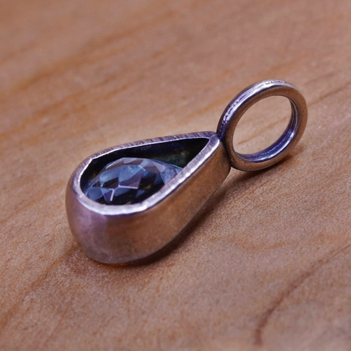 Vintage Sterling silver handmade pendant, 925 charm with teardrop topaz