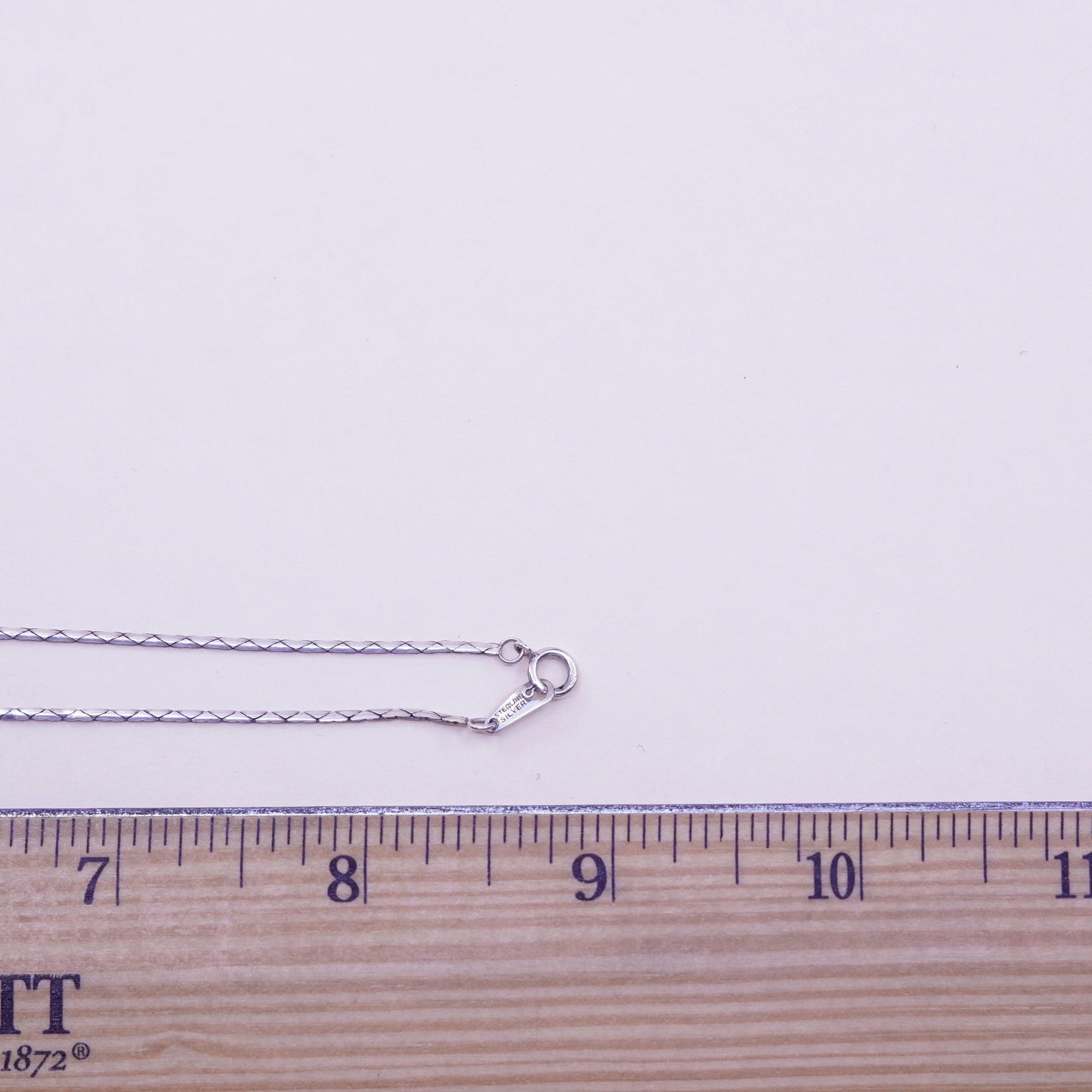 18”, Sterling silver necklace, 925 snake chain hammered rectangular pendant