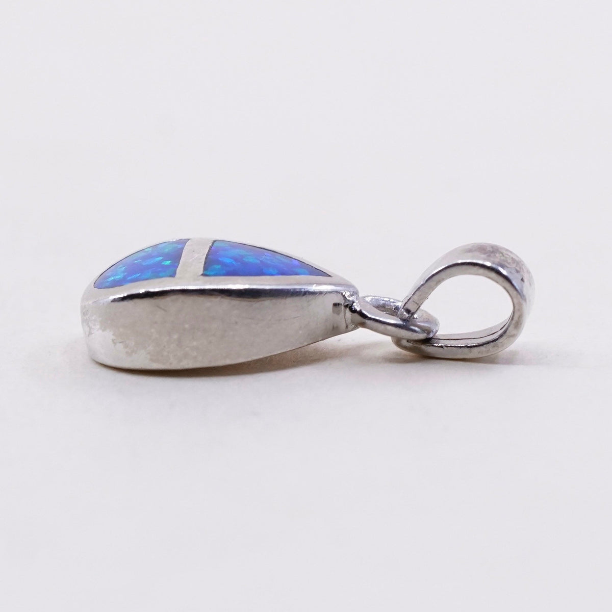 Vintage Sterling silver handmade pendant, 925 teardrop with opal