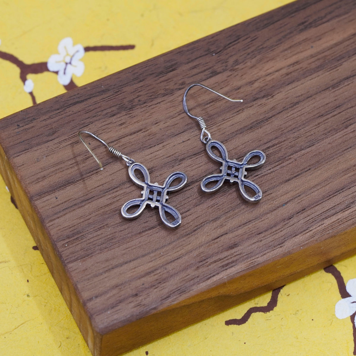 Vintage Sterling silver Irish Celtic knot handmade dangles, 925 cross earrings