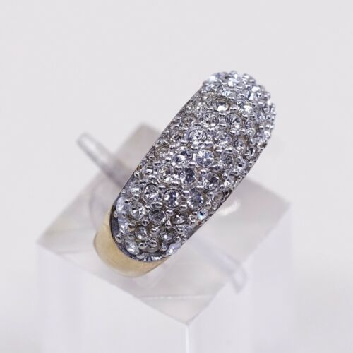 Sz 7.5, Vtg Vermeil Gold Sterling silver Statement ring, 925 W/ Cluster Cz Inlay