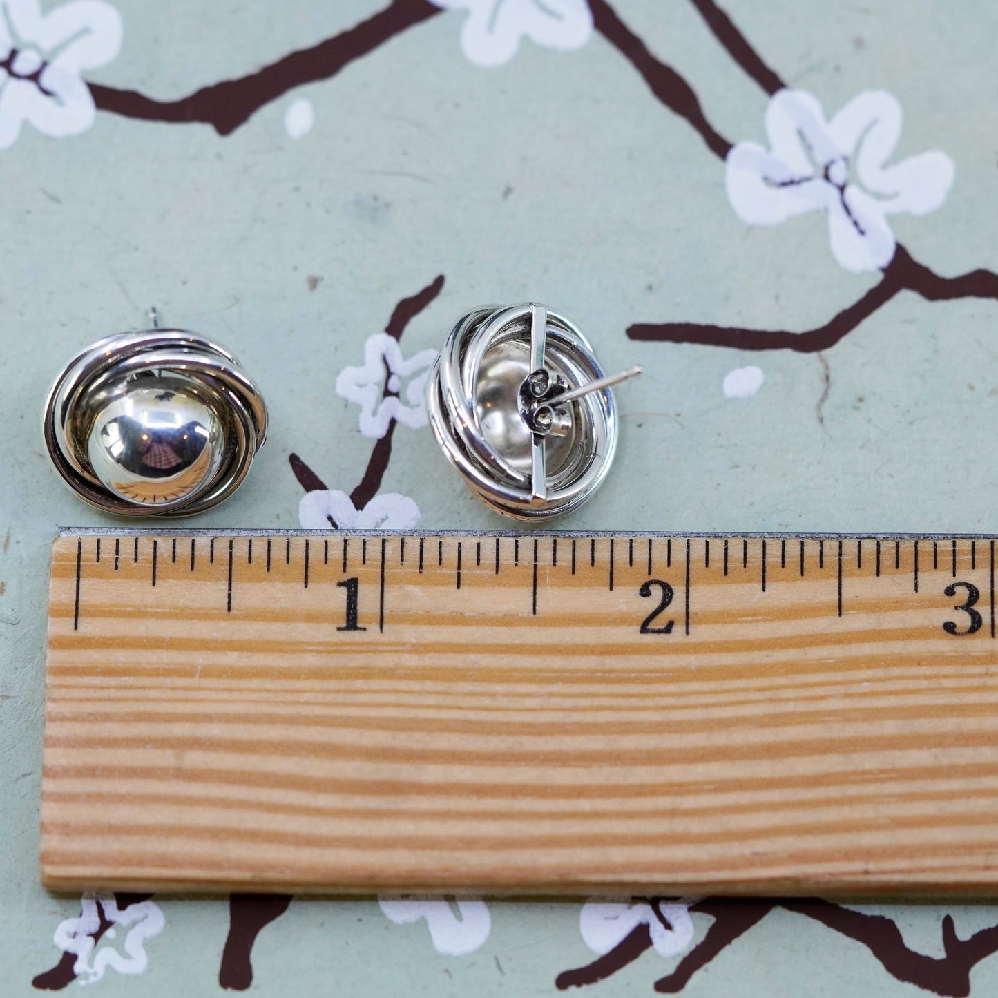 Vintage Sterling 925 silver handmade earrings, Entwined cable studs