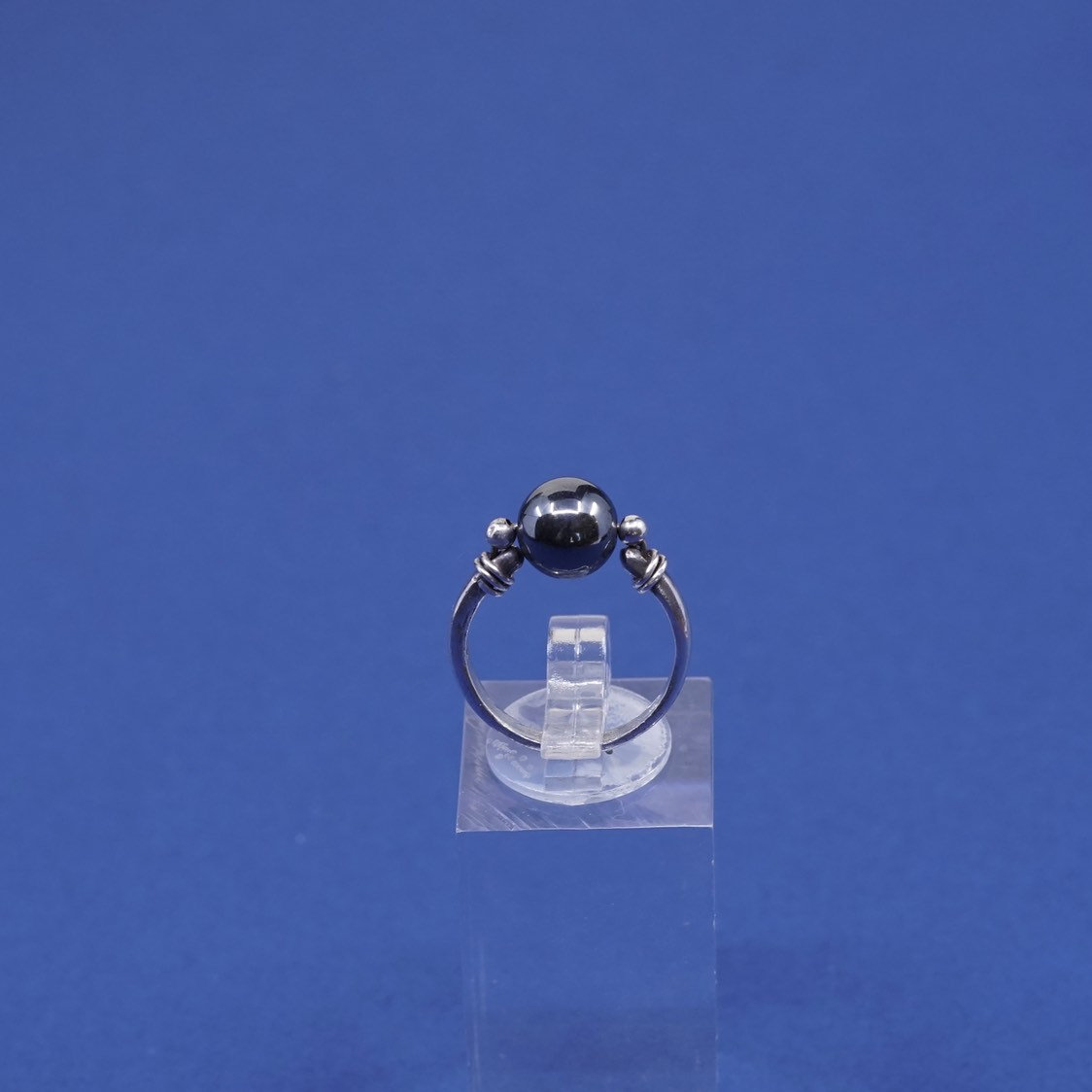 sz 5.5, vtg Sterling silver handmade ring, southwestern, 925 w/ hematite