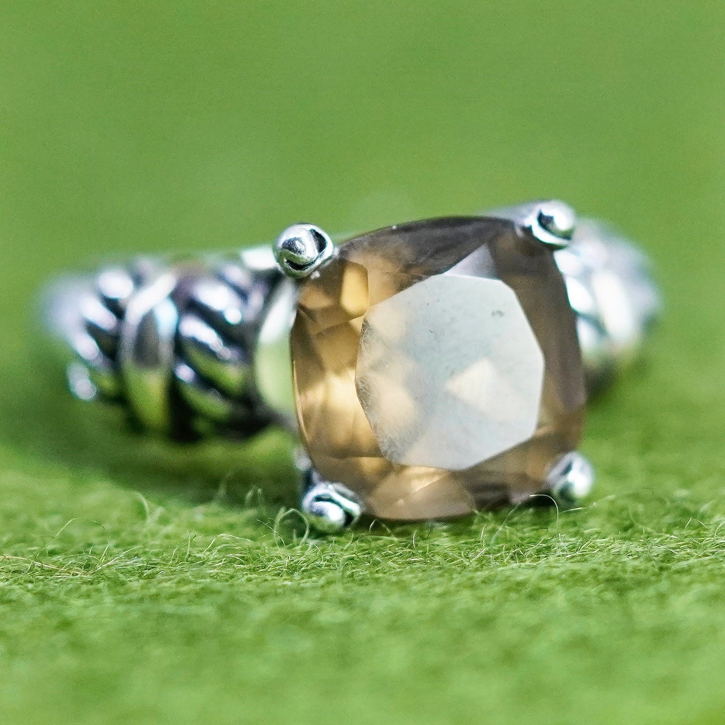 Size 6, Vintage sterling 925 silver handmade ring with square smoky topaz
