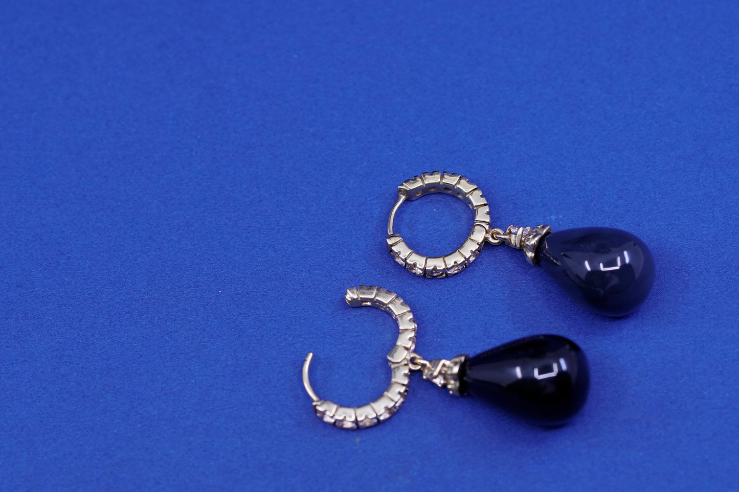 vermeil gold over Sterling silver earrings, 925 hooks, huggie w/ Cz N obsidian
