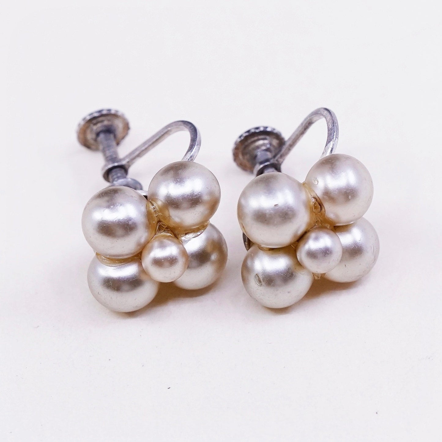 Vintage sterling silver handmade earrings, 925 screw back with pearl