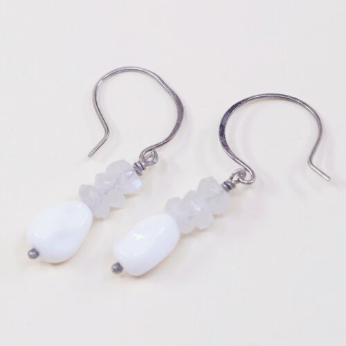Vintage handmade Sterling 925 Silver Earrings With Moonstone Beads, Silver Teste
