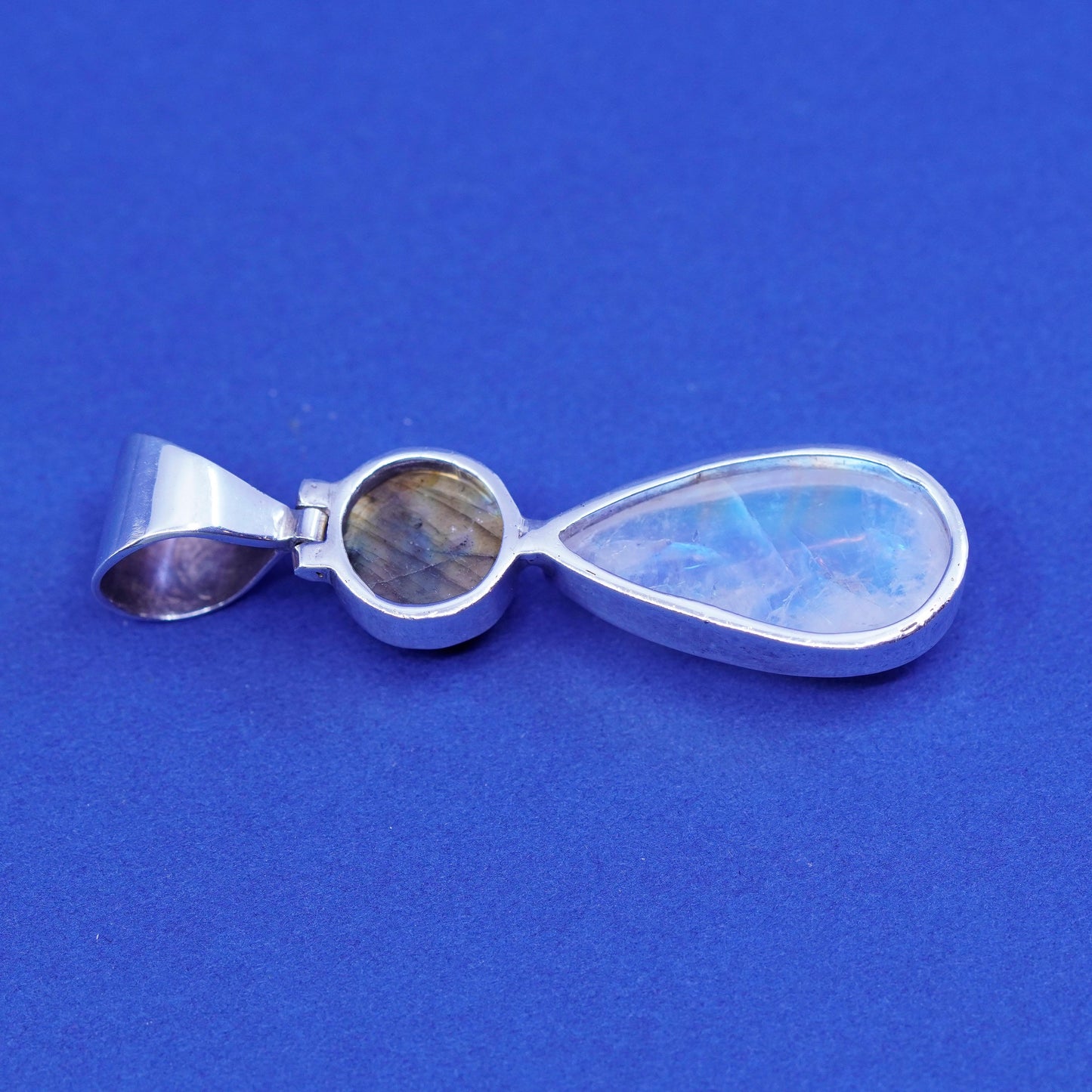 Sterling 925 silver handmade pendant with teardrop moonstone and labradorite