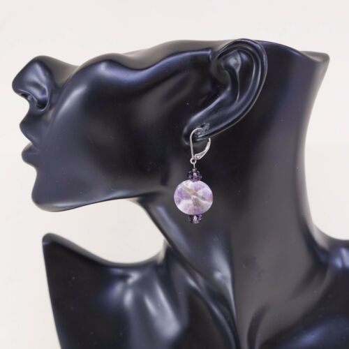 Vtg STERLING 925 SILVER Modern Handmade earrings with Fluorite dangles