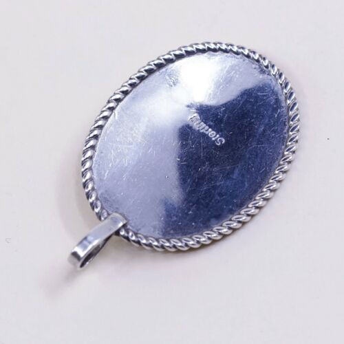 Navajo sterling silver pendant Native American 925 Oval W/ butterfly N turquoise
