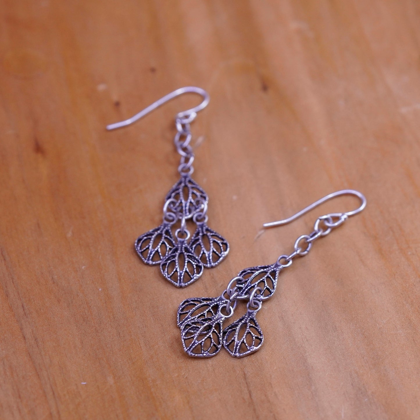 Vintage Sterling silver handmade earrings, 925 Filigree teardrops