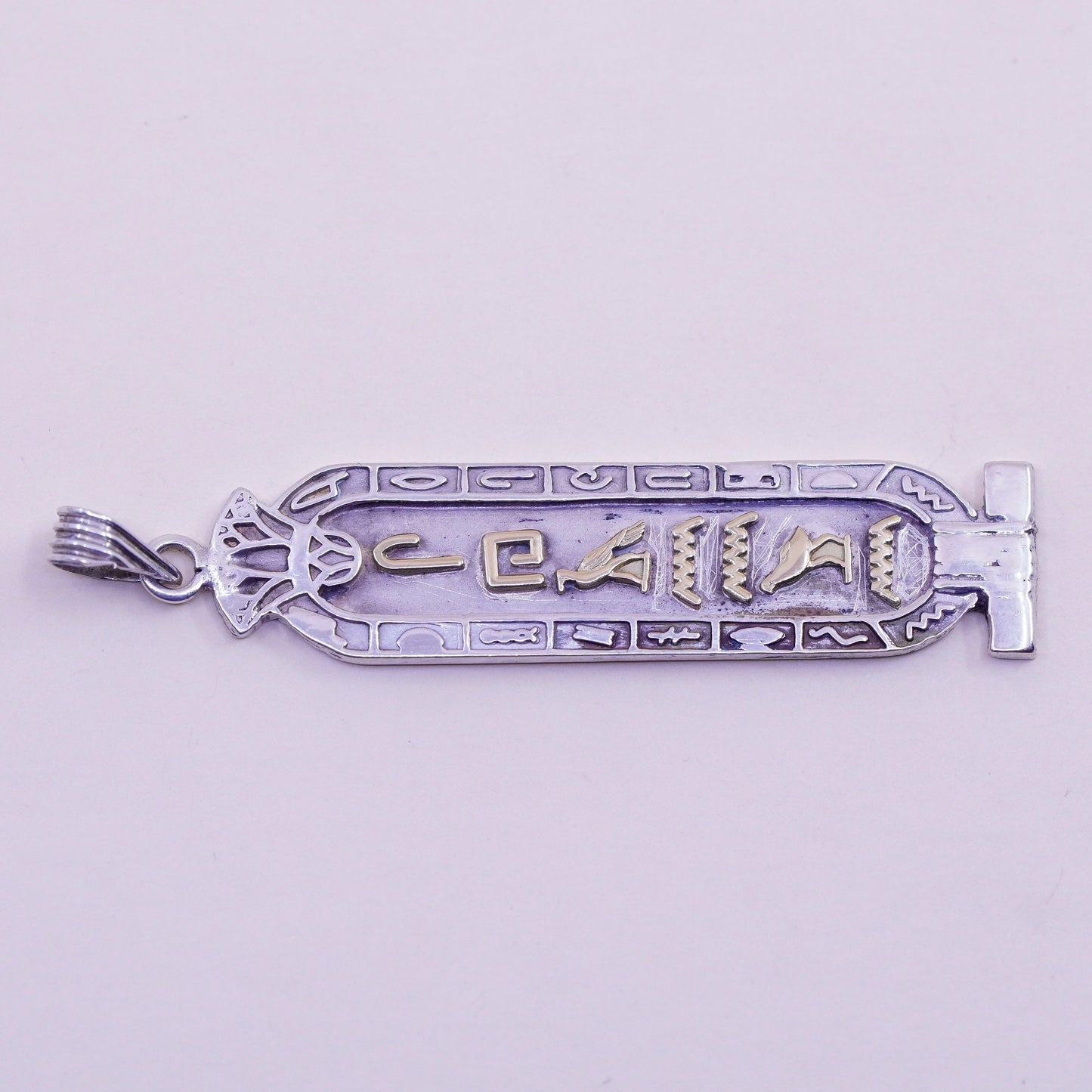 Vintage two tone Sterling silver handmade pendant, Egyptian 925 ankh pendant