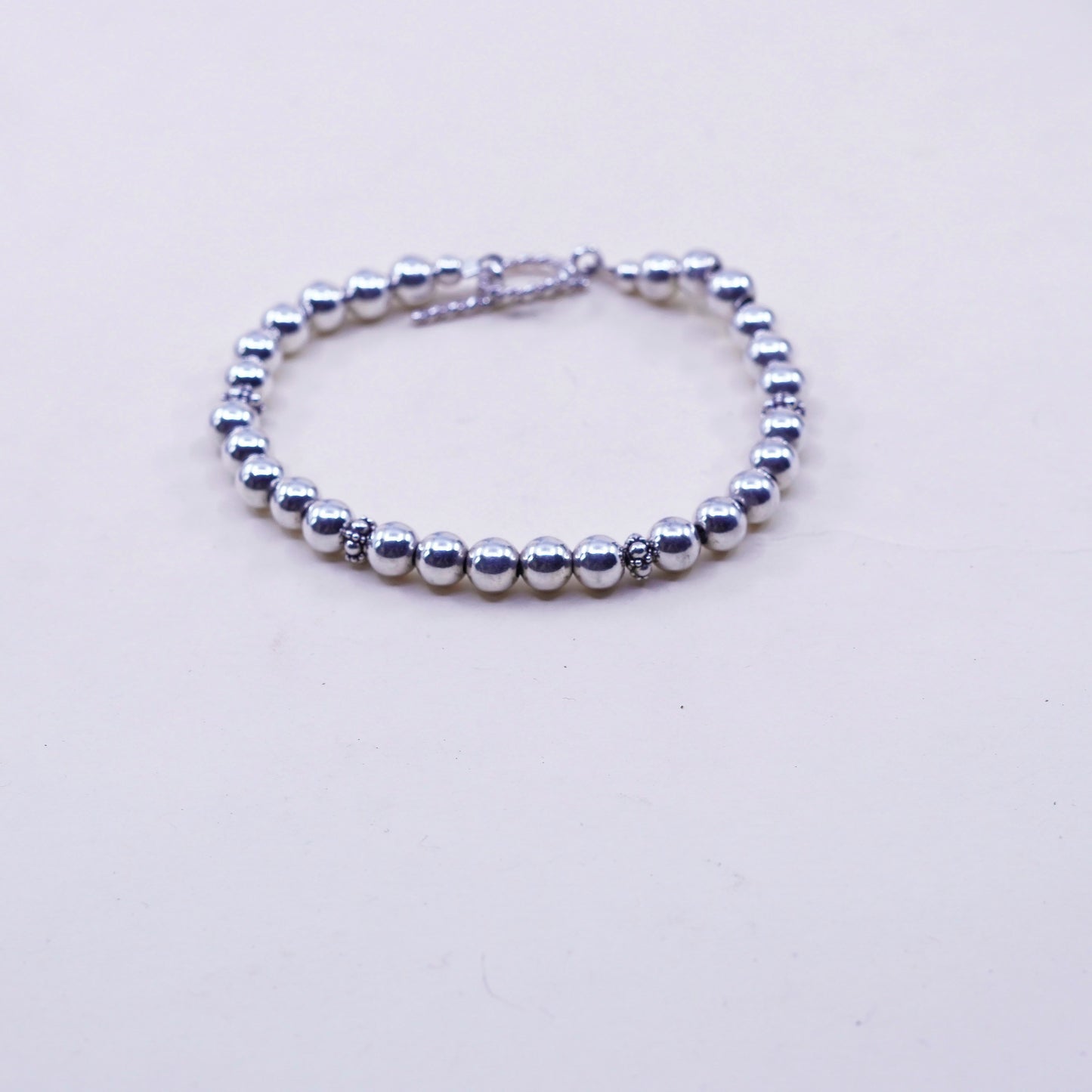 7”, 5mm, Vintage sterling silver bracelet, filigree 925 beads chain, jewelry