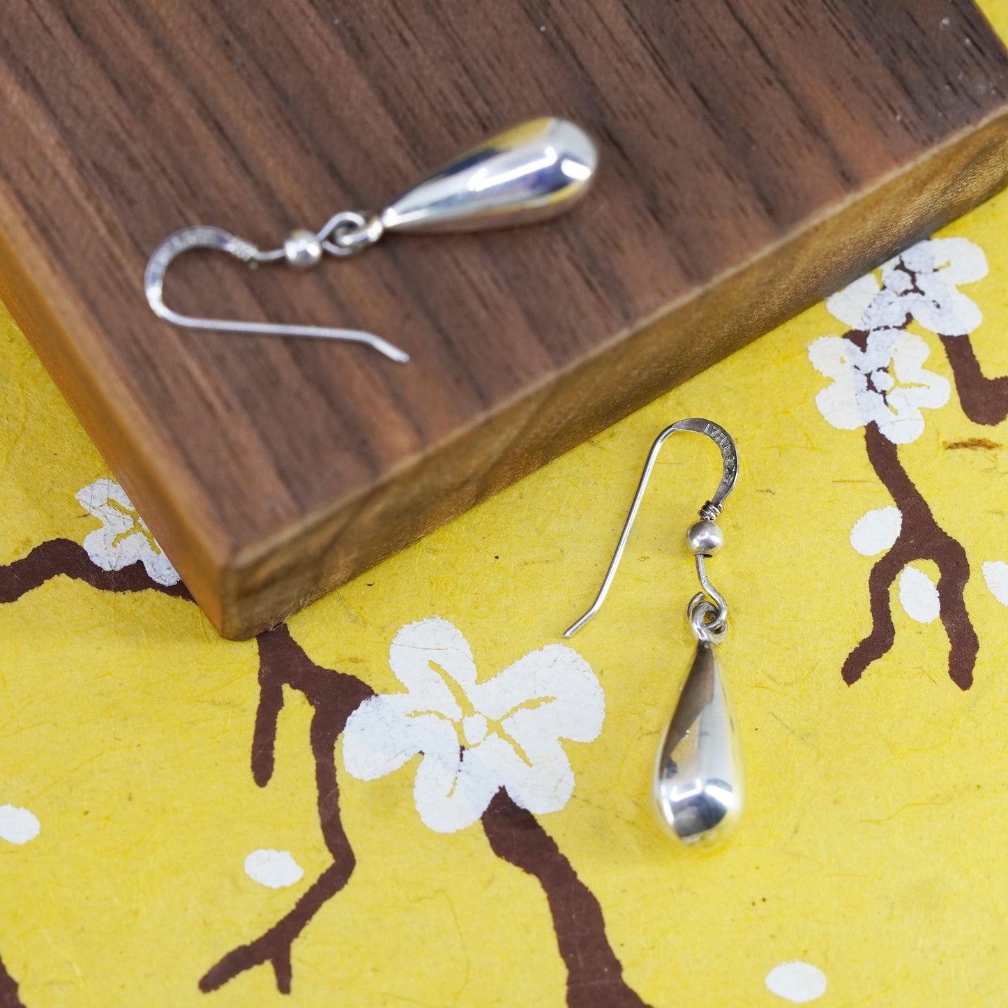 Vintage Sterling silver handmade earrings, 925 teardrop drops