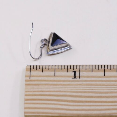 Amazing handmade Sterling Silver earrings, 925 Traigular Obsidian Dangles