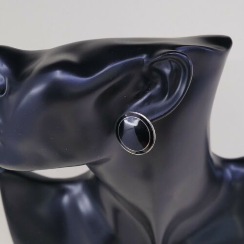Vtg Norway OPRO Guilloche Enamel Sterling Silver 925 Clip on Black Earrings